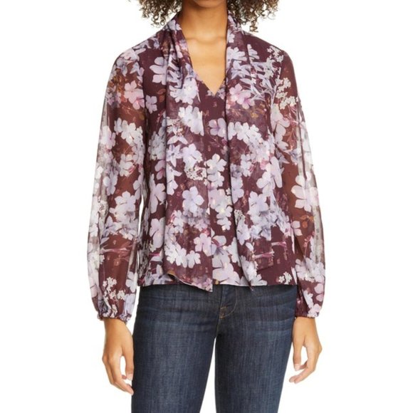 Ted Baker Cyllie Elderflower Tie Neck Blouse M - Picture 1 of 4